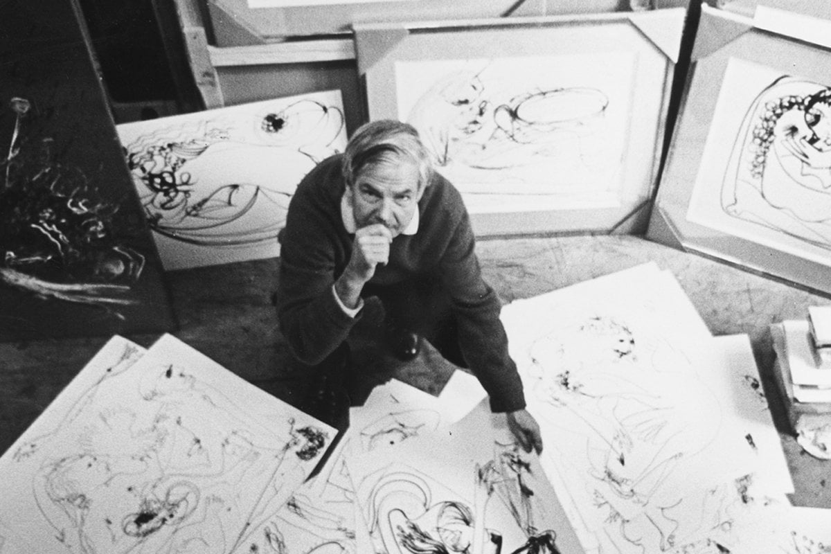 Arthur with drawings 1960s