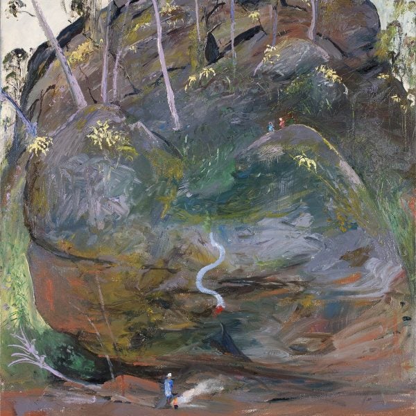 Abstract landscape painting of rock wall