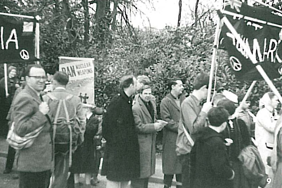 Arthur Boyd at the Aldermarston March, campaigning for nuclear disarmament