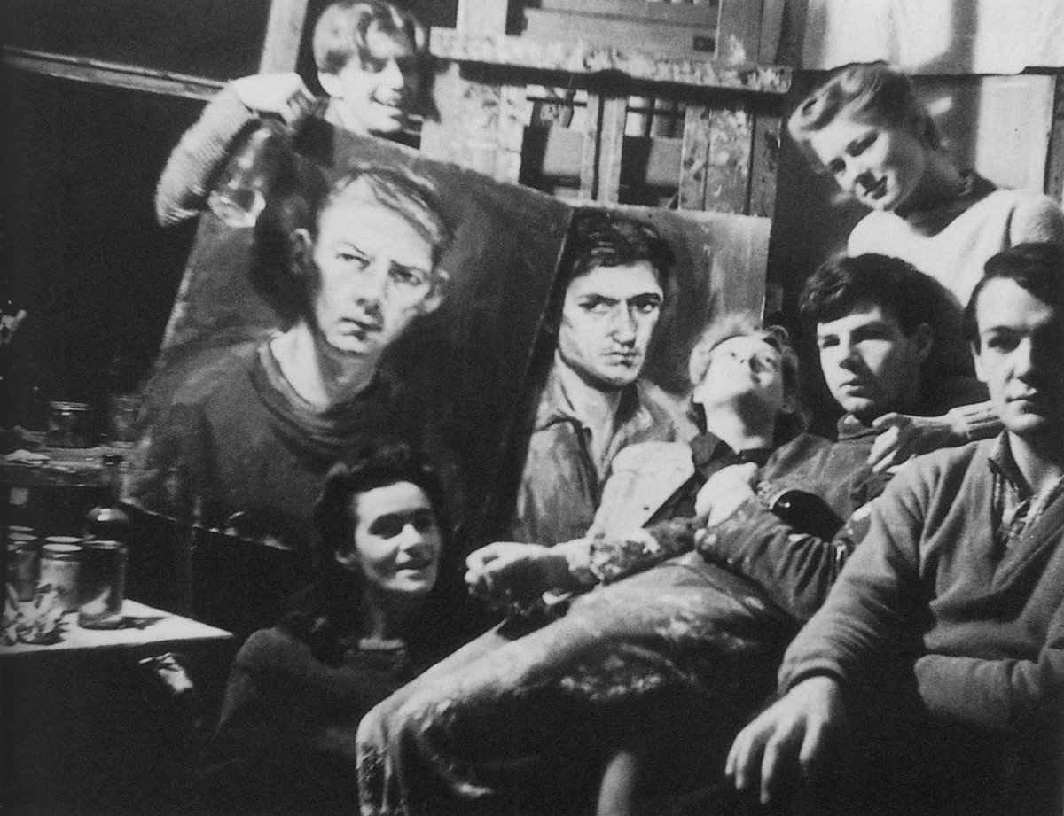 Arthur Boyd and Friends, 1945   Arthur Boyd’s studio at Open Country, c1945: from left, Matcham Skipper, Myra Skipper, Joy Hester, Yvonne Lennie, Arthur Boyd, David Boyd, photo Albert Tucker