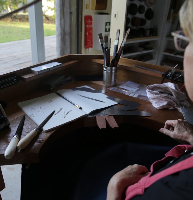 A person sitting at a desk with tools