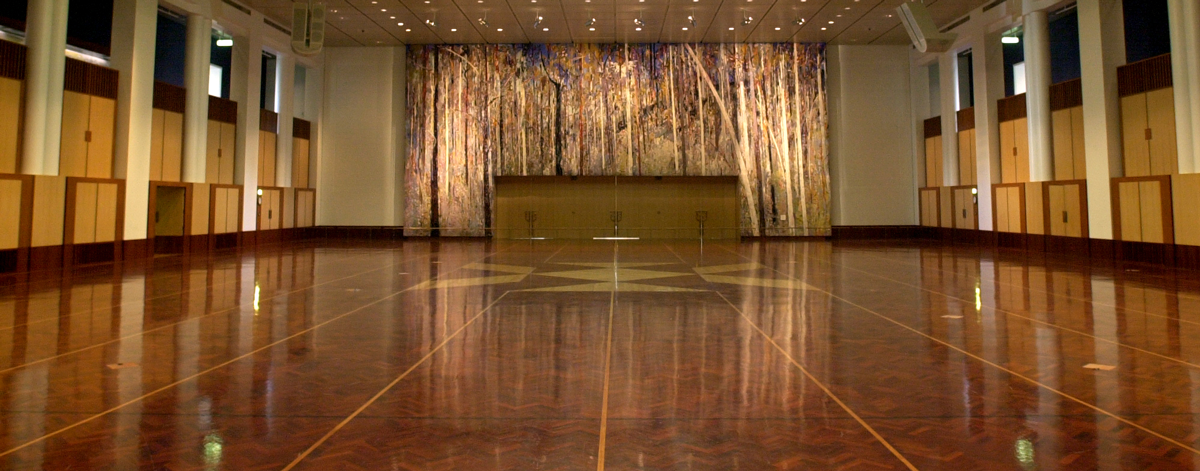 Arthur Boyd, and Victorian Tapestry Workshop, Great Hall Tapestry, 1984–1988, Parliament House Art Collection, Canberra, ACT. 