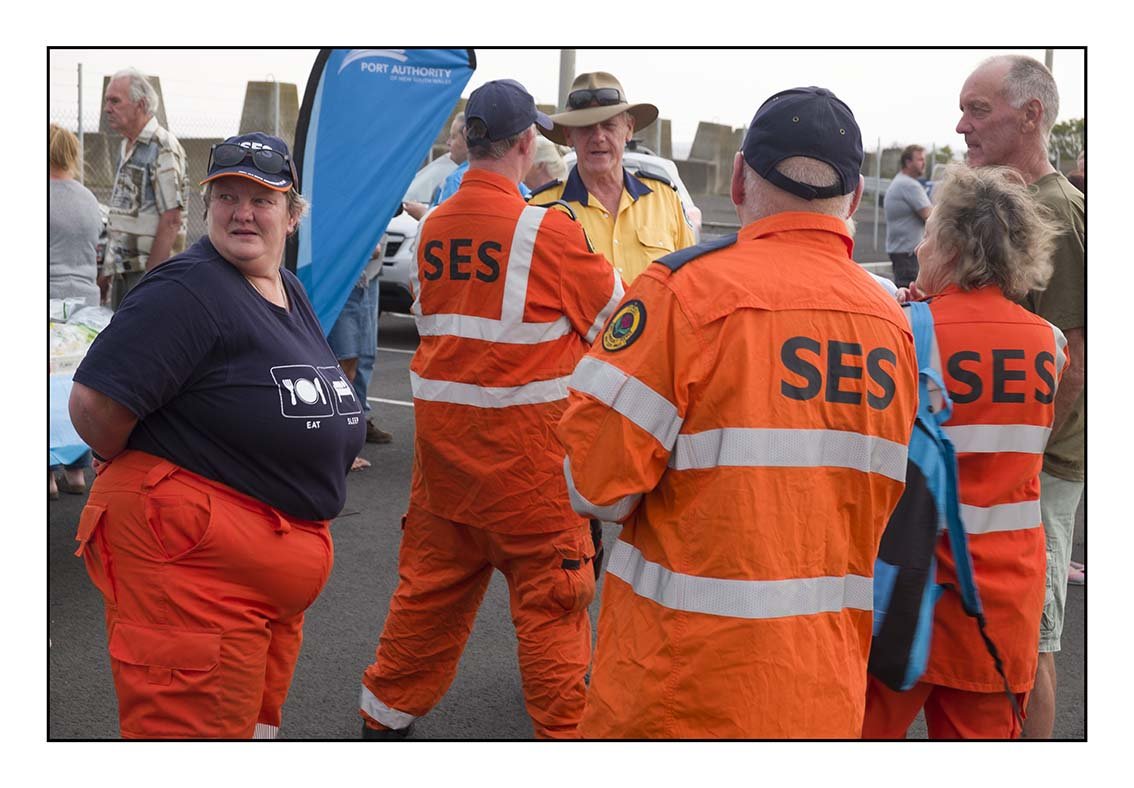 Free barbeque for SES volunteers and Eden locals at Snug Cove wharf. 5.44 pm, 23 January 2020, When no birds sing, Ruth Maddison