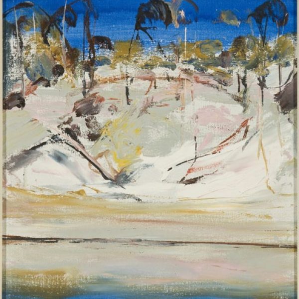 Abstract painting of a river landscape
