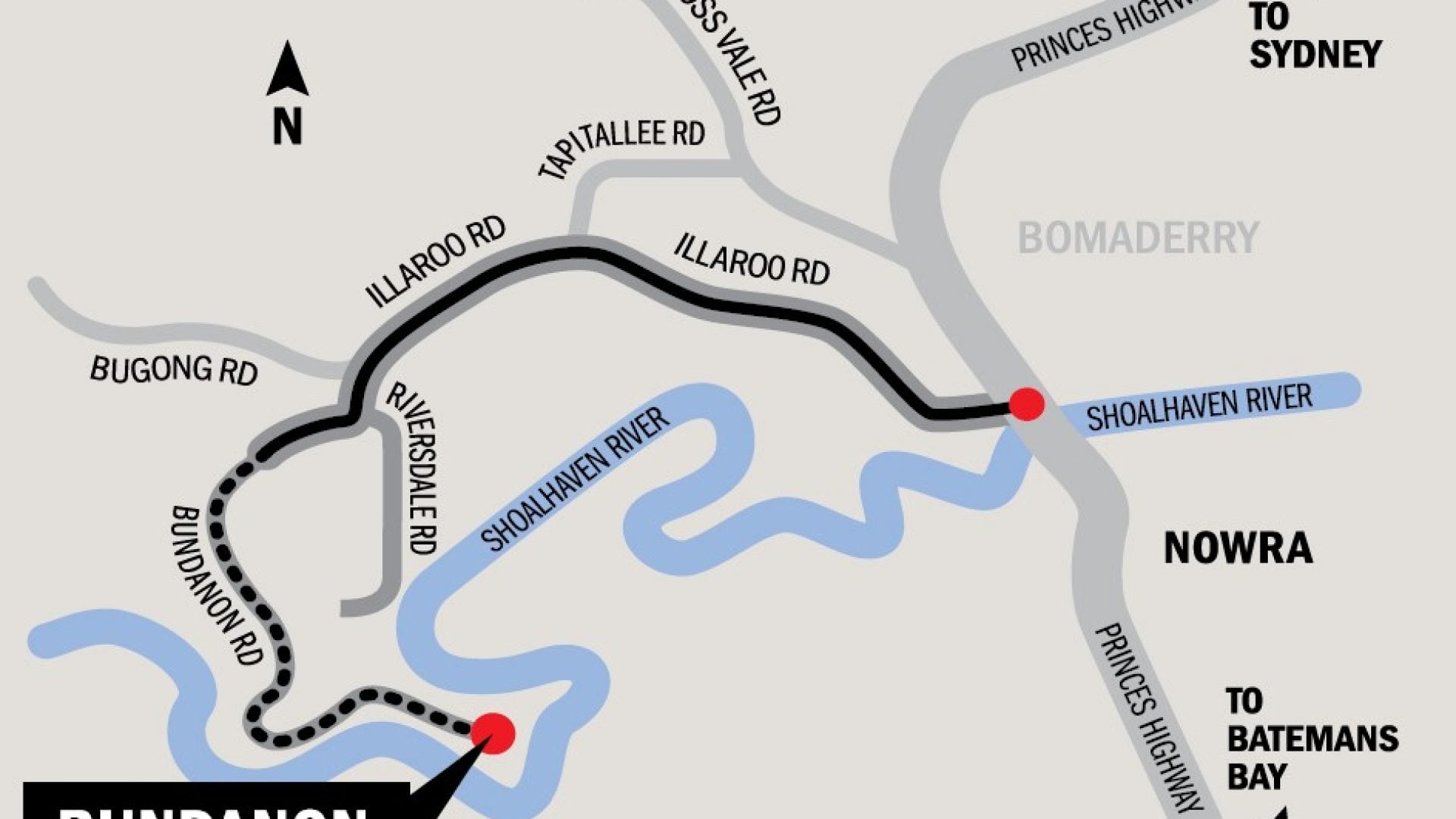 A map of the Bundanon property. Showing directions from the Princes Highway