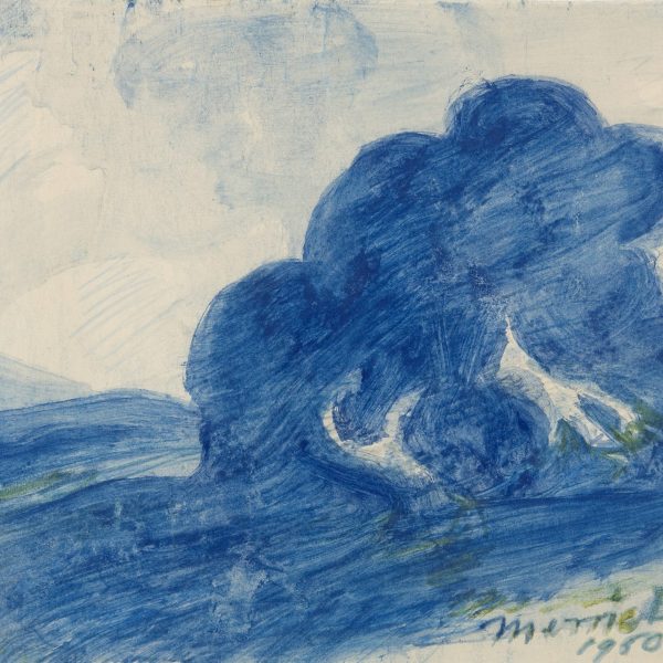 Artist drawing of a tree in a landscape