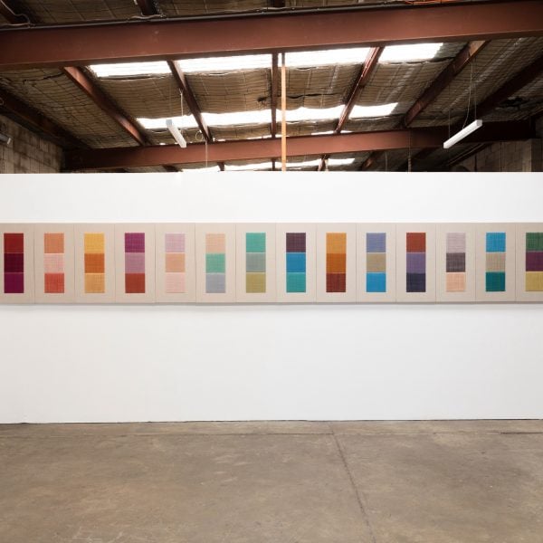 n=1, n→∞, 2021. Cotton thread on linen. An 18-part series, each panel 76 x 38cm. Photo: Silversalt Photography.