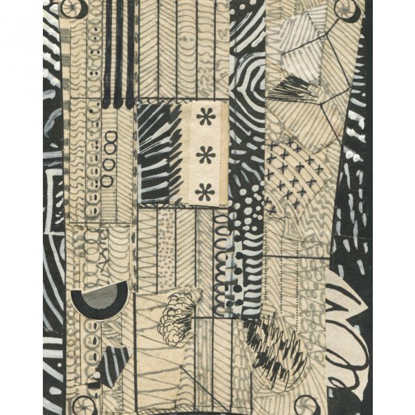 Michael McIntyre 'Postcard' 2022, Ink, pen and collage on found paper, 15cm x 10cm