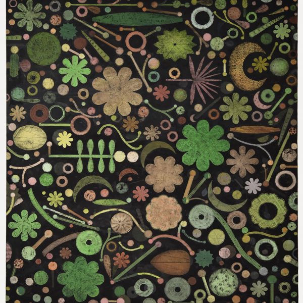 Michael McIntyre 'Night Falls' 2022, Rice paper, rice glue, ink, vinyl and acrylic paint on linen, 152.5 cm x 165cm