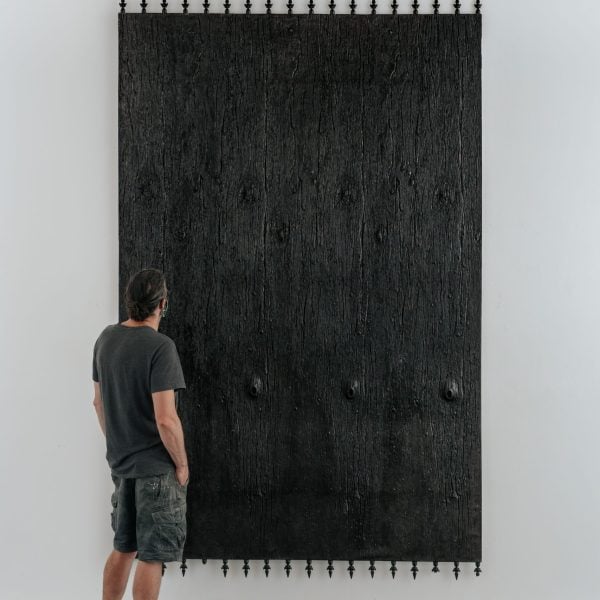 'Mimic' 2021, Resin, hybrid fibreglass (basalt, hessian, fibreglass), steel, recycled plywood, pigments, acrylic lacquer, 310 x 190 x 3cm. Photo: Lakshal Perera.