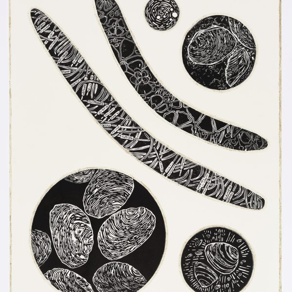 'ngarta-kiira (to return to Country) (1-10)'
2023
Narrm (Melbourne), Wurundjeri Country
linocut collage and kopi on Fabriano paper
76.0 x 56.0 cm
Photo: Christian Capurro
