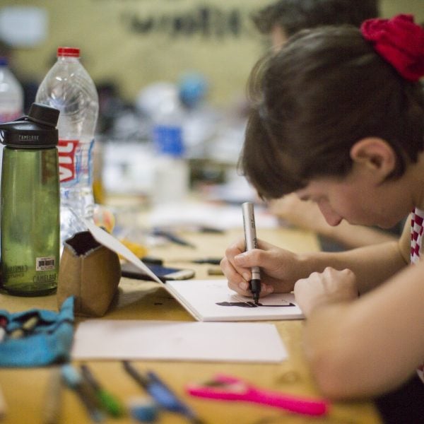 Georgina Chadderton drawing at Krack Studio at the Jogjakarta residency in 2017. Photo: Gabe Clark