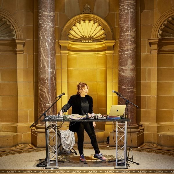 Musician Maissa Alameddine performing as part of the Tones program for 'Volume: A festival of sound and vision' at the Art Gallery of New South Wales, 7 October 2023, Photo © Art Gallery of New South Wales, Ben Ong