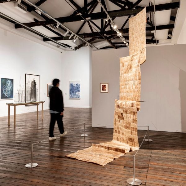 Tea bag installation in Dobell Drawing Prize 2023. Image: Peter Morgan