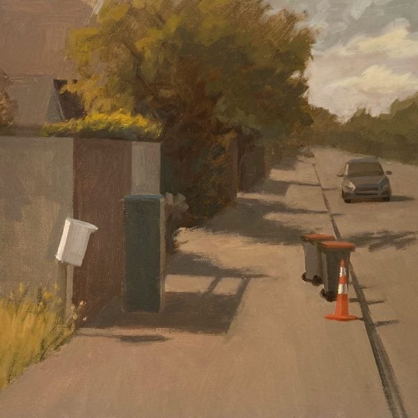 Thanh Tam Cao, ‘Bent Mailbox’ 2023, oil on canvas