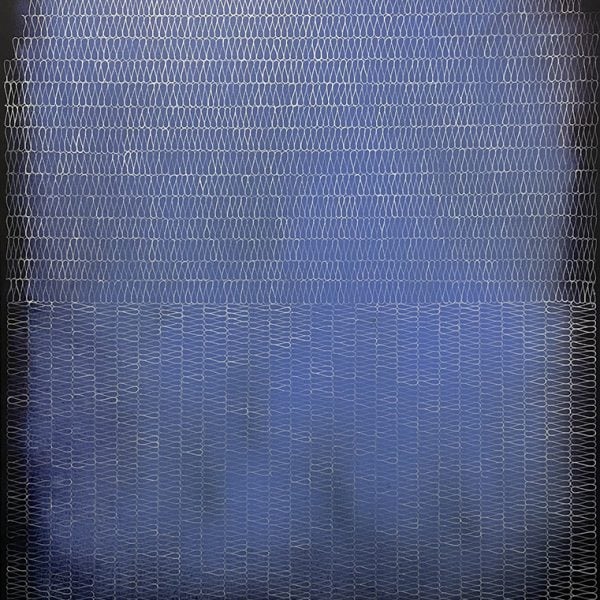 Elefteria Vlavianos, Kisher - Night (Gladsor Blue with Silver  Thread), 2023, acrylic on linen. Photo: Geoff Howden