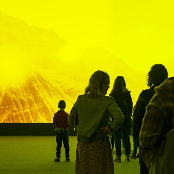 Haines& Hinterding, 'Geology', 2015, Real-time 3D environment, game engine, Kinect motion sensor, spatial 3D audio / Geology Installation View, Energies: Haines and Hinterding MCA, Sydney, Photo: David Haines 