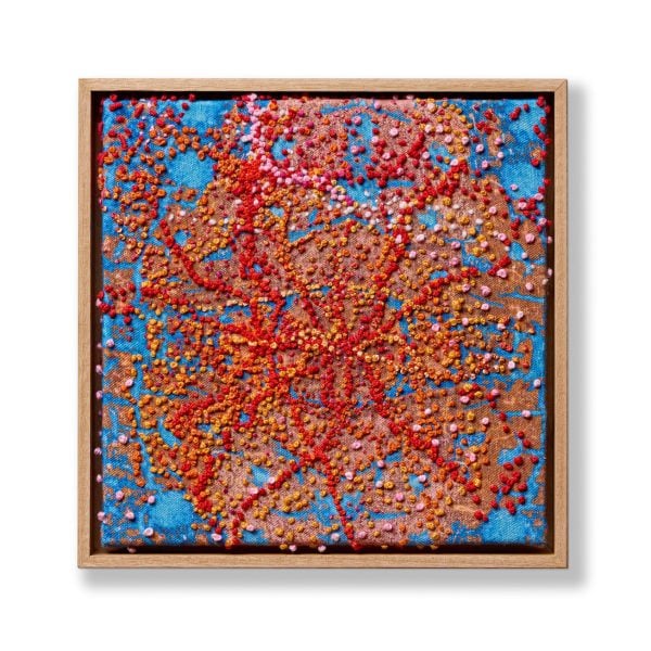 JO MELLOR, At the Junction. Wilyakali Country (3) 2023 Textile print on linen, embroidered cotton thread.