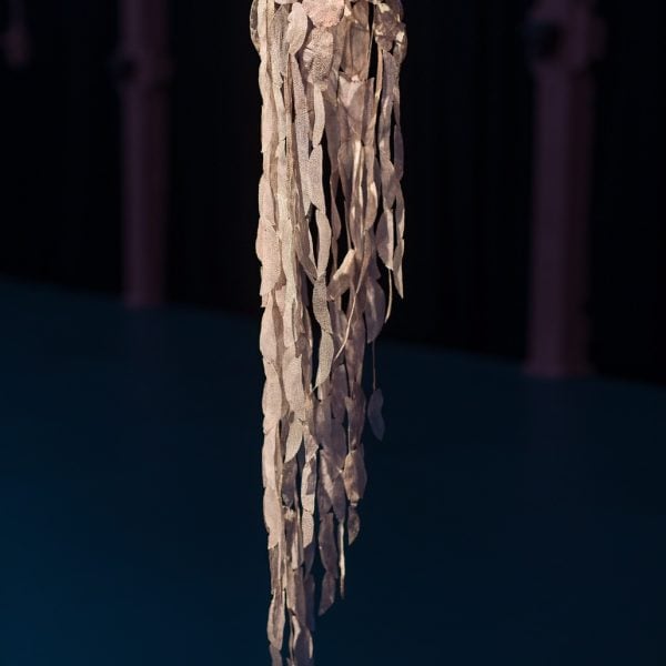 Michaela Pegum, What is it that sees through these eyes?, 2022, copper, silver, organza, bronze, 
1180 x 175 x 210 mm. Photo: Matthew Stanton