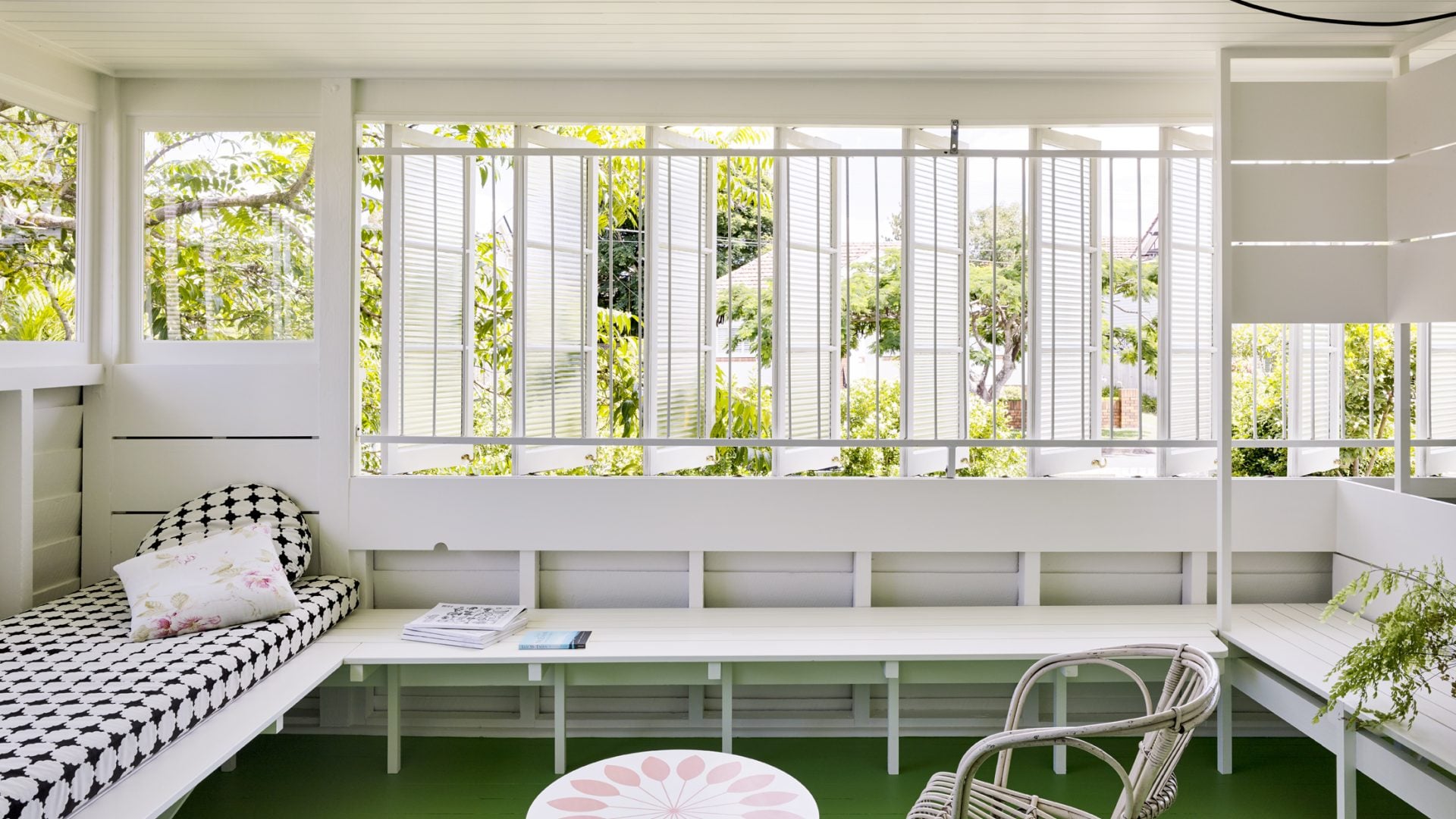 Interior of a house bench in a green room