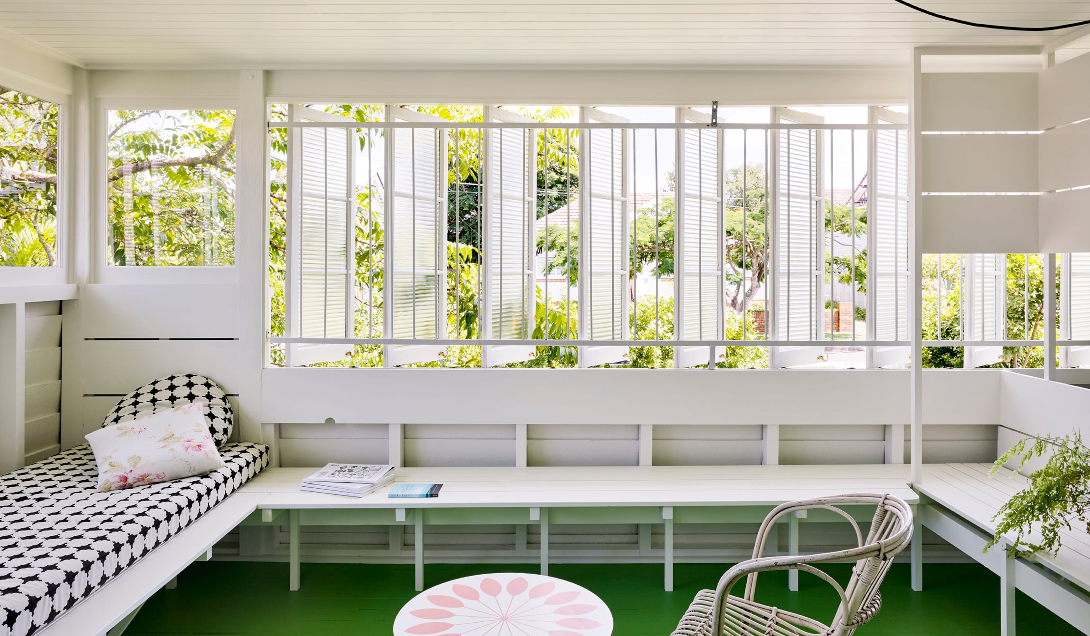 Interior of a house bench in a green room