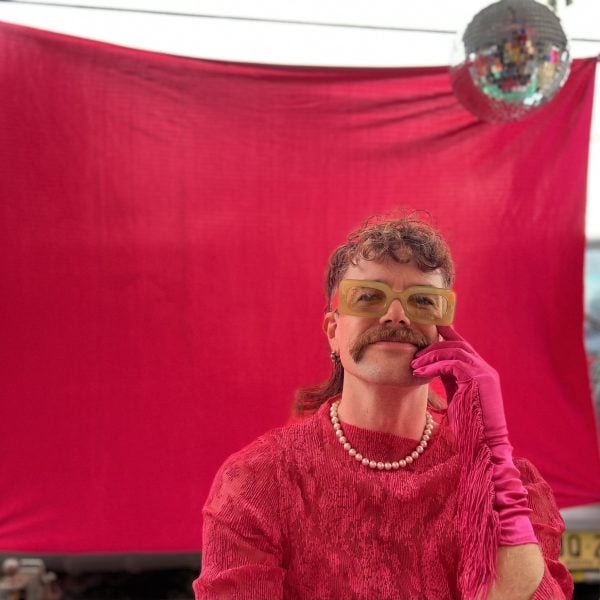 Aunty Jonny wearing pink