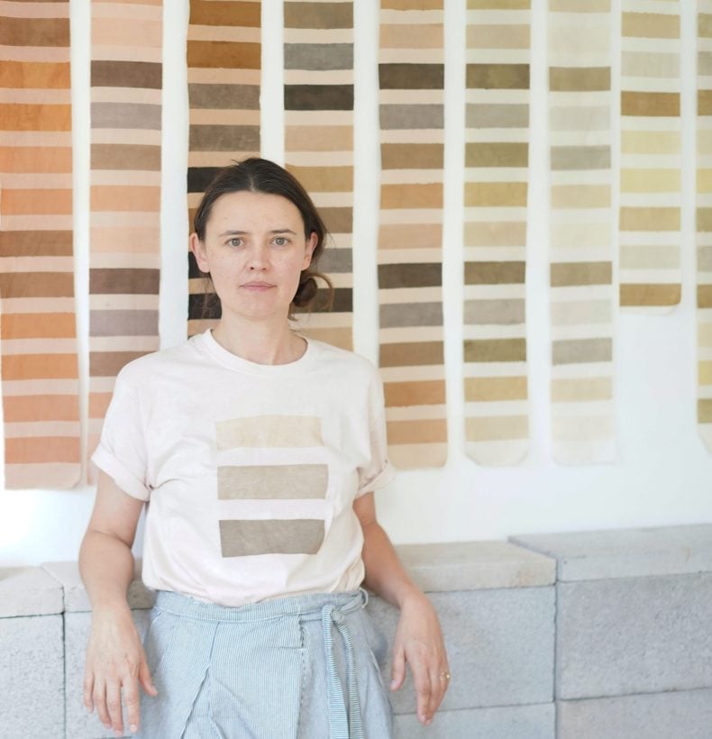 Jo Fowles in front of palette colours